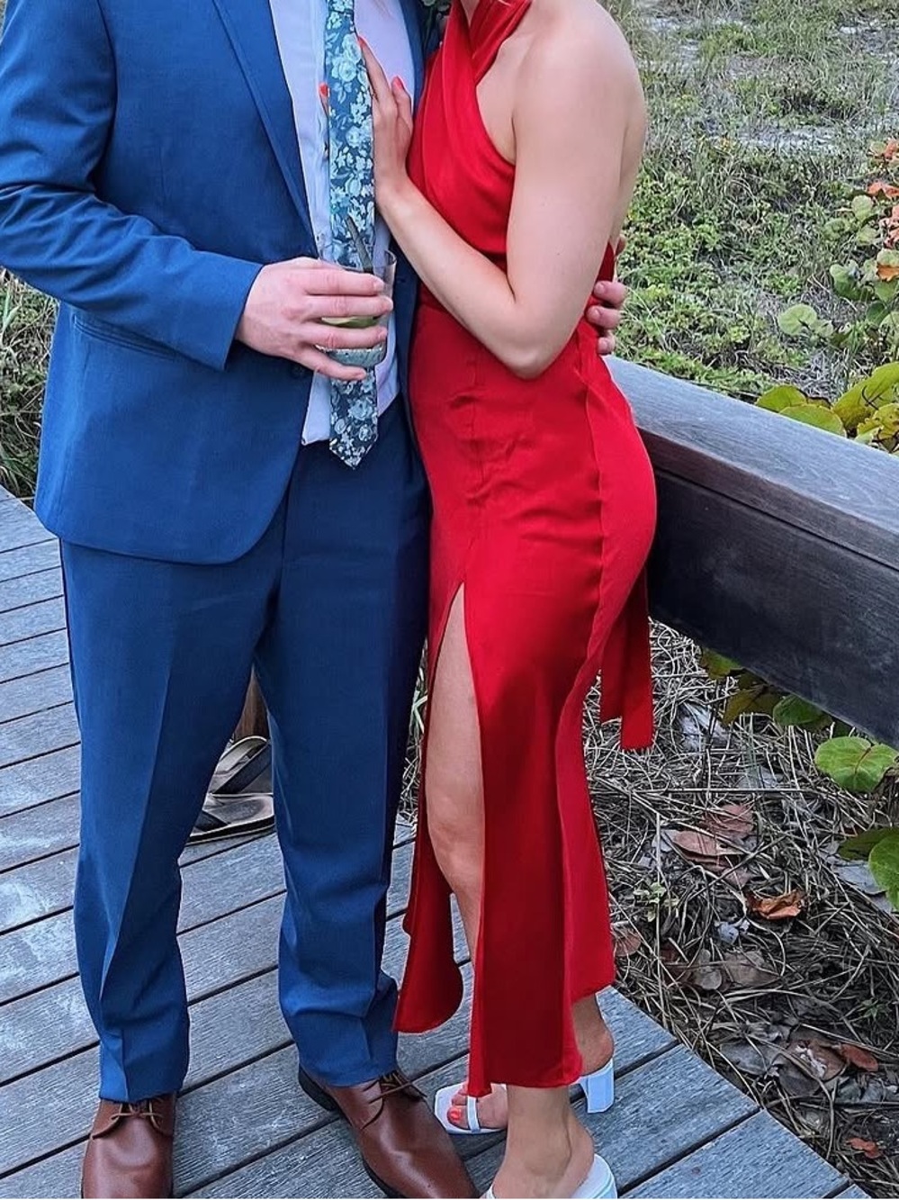 Hello Molly Red Satin Halter Dress with Side Zip